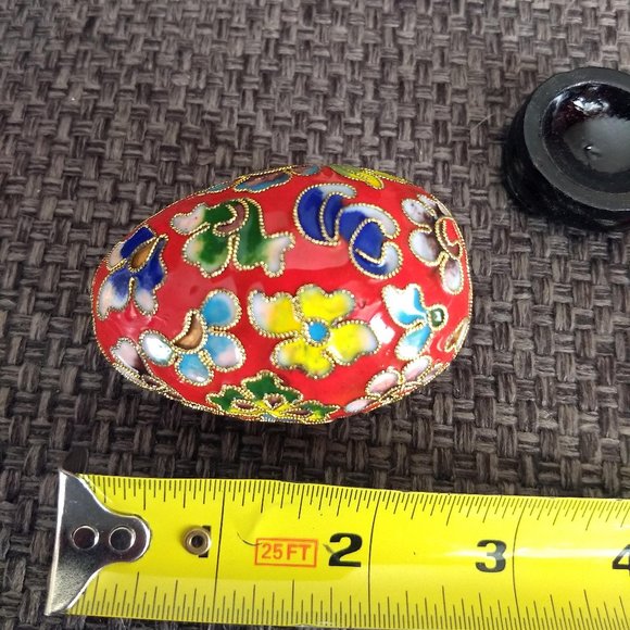 vintage 70s cloisonne metal enamel egg figurine with stand NWT - Picture 4 of 6
